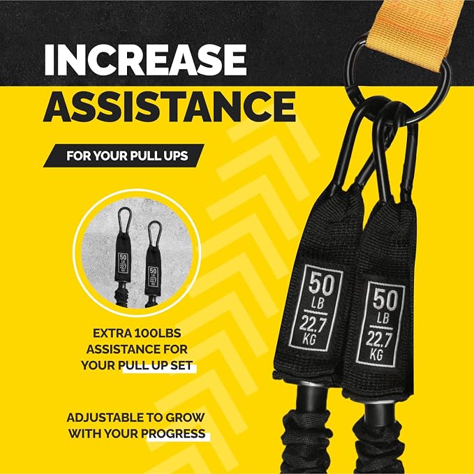 Pull Up Assistance Bands - 4 Heavy Duty Pull Up Bands with Adjustable Strap and Foot Rest - Stackable Pull Up Assist Band Set for Pull Up Bar - Resistance Bands for Pull Ups Chin Ups Strength Training