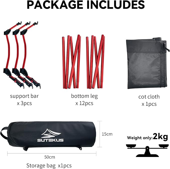 Sutekus Portable Camping Cot, Ultralight & Easy to Set Up, for Outdoor Hiking Travel Beach Mountaineering (Black)