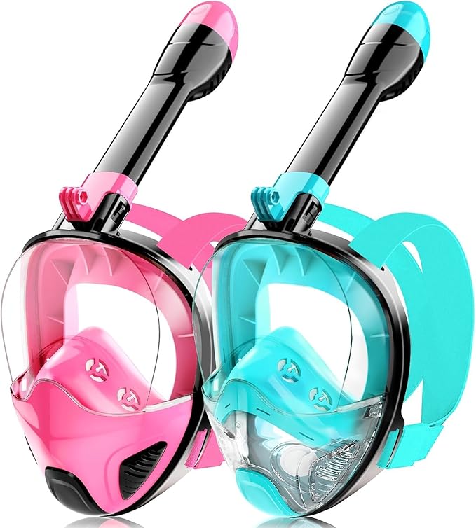 Full Face Snorkel Mask for Adults Teen, Snorkeling Gear with Detachable Camera Mount, Panoramic 180° View, Anti-Fog Anti-Leak Snorkling Set for Man and Women