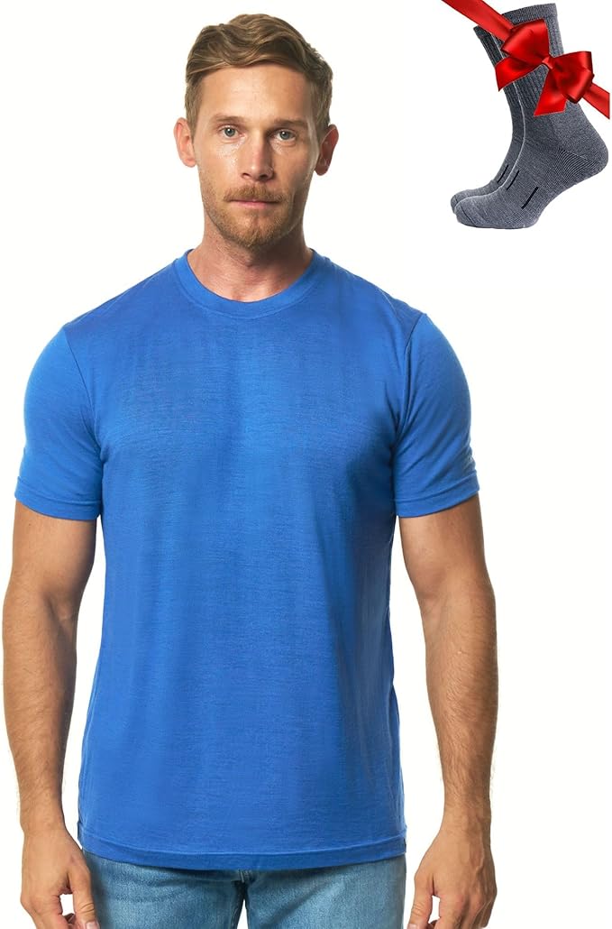 Merino Wool T-Shirt Mens - Merino Wool Undershirt Thermal Shirt for Men and Hiking Socks