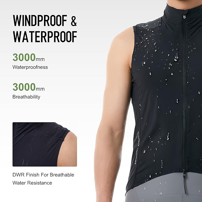GRC Men's Windproof Cycling Vest, Running & Bike Vests with Two-way Zipper, Lightweight Sleeveless Windbreaker for Outdoors