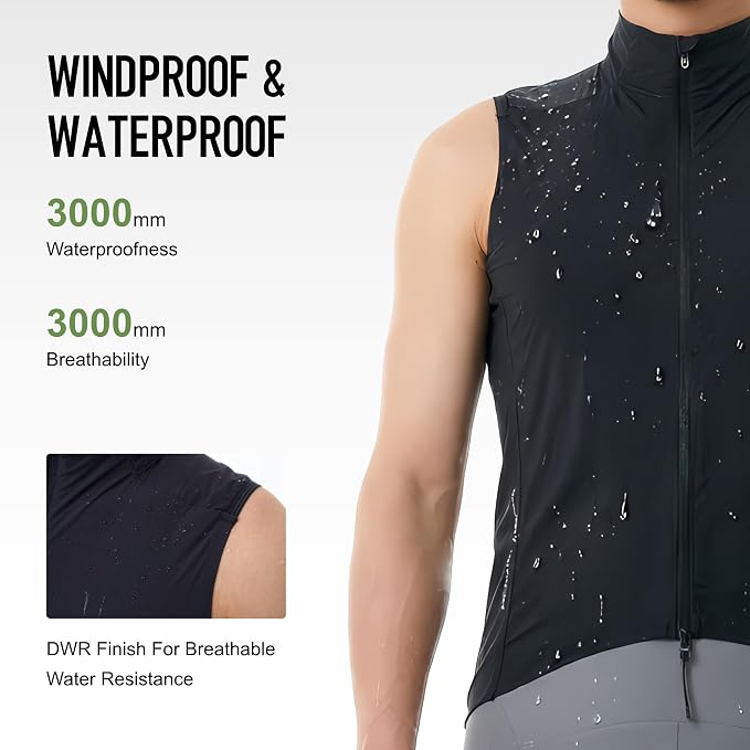 GRC Men's Windproof Cycling Vest, Running & Bike Vests with Two-way Zipper, Lightweight Sleeveless Windbreaker for Outdoors