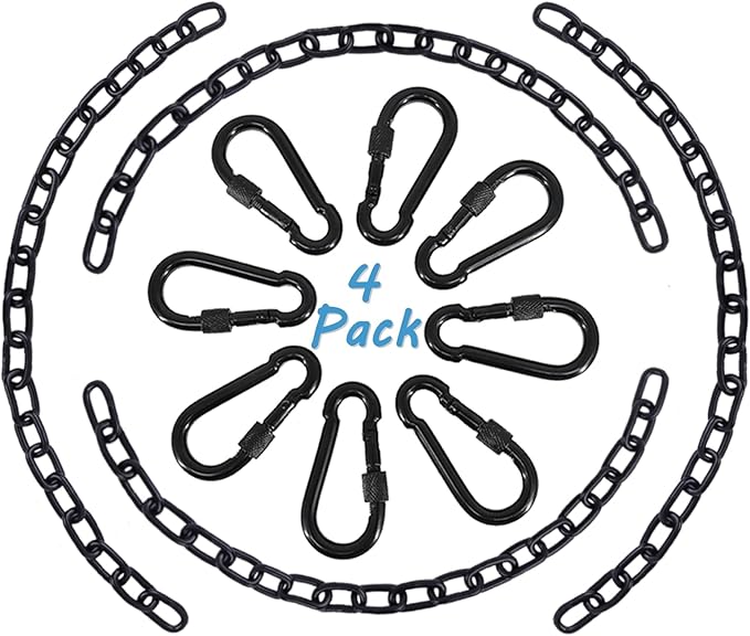 4 Pack 25in Hanging Swing Chain with 4 Carabiners, 440LB Capacity Hanging Kits Heavy Duty Hanging Chair Hardware for Hammock Swing Hanging Chair Punching Bags Sandbag Indoor Outdoor Yoga Gym (Black)