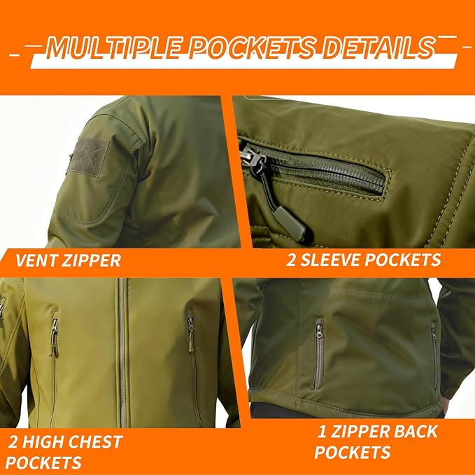 Men's Military Tactical Jacket Fleece Lined Hooded Mens Softshell Jacket Waterproof Windproof and Warm Winter Coat
