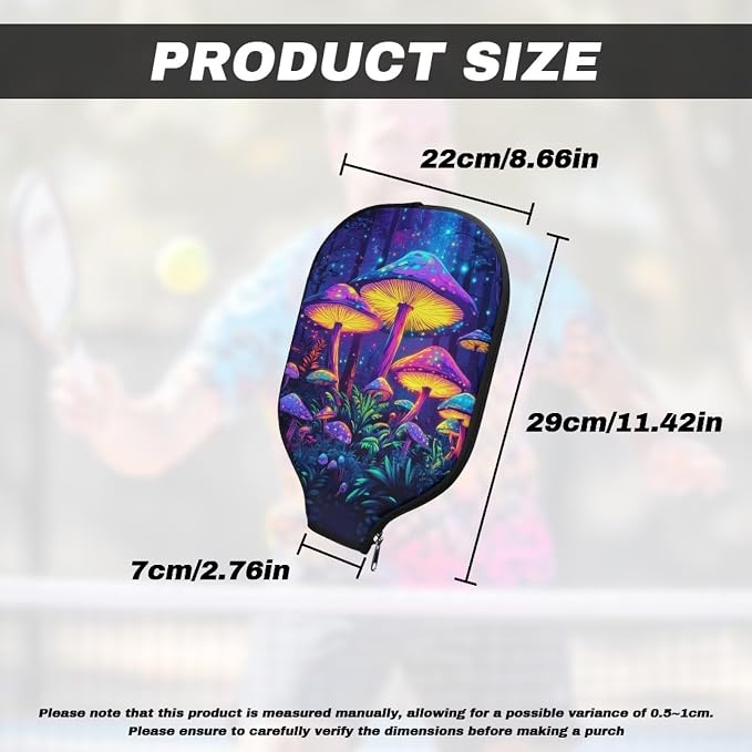 Mushroom Paddle Cover Floral Pack of 1 Pickleball Racket Sleeve Universal Size Case 8.7 X 11.4 Inch Pickleball Paddle Covers Only Elastic Pickleball Accessory Protection for Women Men