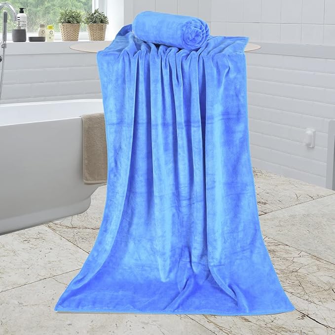 JML Bath Towel, Microfiber Bath Towels Set 4 Pack 30" x 60" - Large, Extra Absorbent, Quick Drying, No Fading, No Linting, Use for Hair Wrap, Bath, Swimming, Fitness, Sport, Yoga, Blue