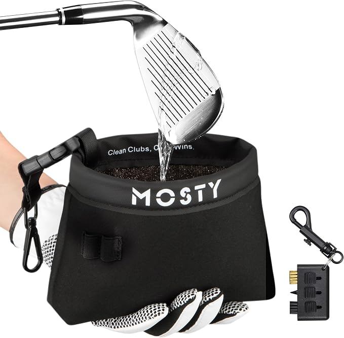 MOSTY Golf Club & Ball Cleaner Bag,Durable Golf Club Cleaning Kit and Ball Washer Pouch,Club Cleaner for Golf Bag, Golf Gifts for Men Women Golfers Him Unique, Essential