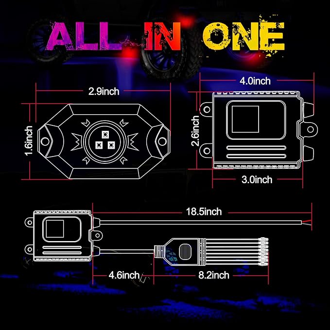 OFFROADTOWN RGB LED Rock Lights Kit 8 pods Underglow Multicolor Neon Light Pod with Bluetooth App Control IP68 Exterior Wheel Well Light for Pickup Tundra Dodge GMC UTV Truck