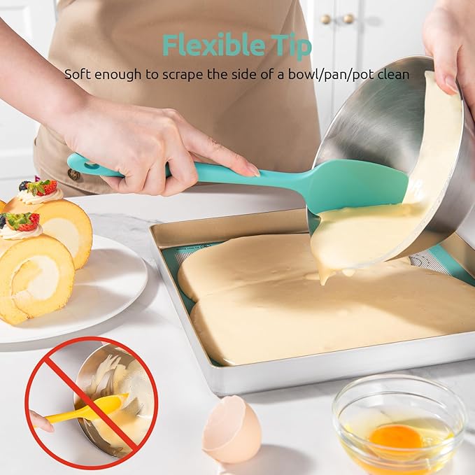 High Heat Resistant Silicone Spatulas: U-Taste 480ºF Hot Proof Food Grade Flexible Silicon Baking Scraper, Food Grade Rubber Kitchen Cooking Mixing Utensils for Nonstick Cookware Set of 4 (Aqua Sky)
