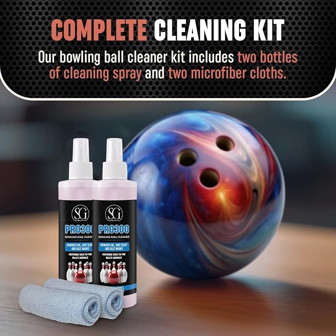 Bowling Ball Cleaner Spray - Oil, Scuff, and Belt Mark Cleaner Restores Tack, Prolongs Lifespan of Ball - EPA Safer Bowling Ball Restoration - Bowling Accessories - 8FL Oz