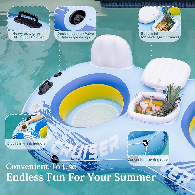 River Tubes for Floating Heavy Duty Inflatable Floating Lounger Premium River Water Rafts Pool Float with Cup Holder Above Lake for Adults