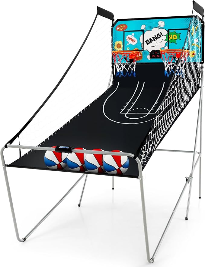 Giantex Foldable Basketball Arcade Game, 8 Game Options, Electronic Double Shot 2 Player w/ 4 Balls and LED Scoring System, Indoor Basketball Game for Kids, Adult