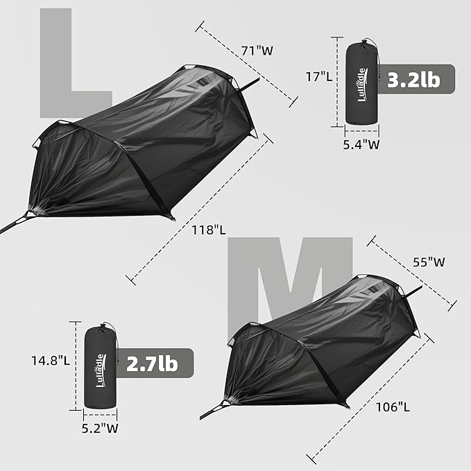 Lulladle Camping Hammock - 600lbs Capacity Portable Hammock with 2 Tree Straps and with Mosquito Net,Nylon Hanging Hammock Easy Setup and Pack for Outdoors Camping,Backpacking,Hiking - Double/Single