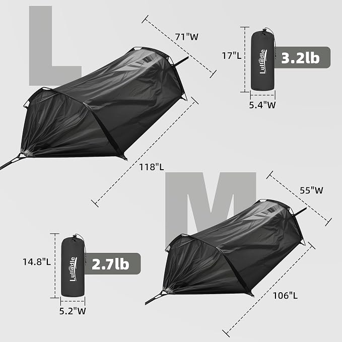 Lulladle Camping Hammock - 500lbs Capacity Portable Hammock with 2 Tree Straps and with Mosquito Net,Nylon Hanging Hammock Easy Setup and Pack for Outdoors Camping,Backpacking,Hiking - Double/Single