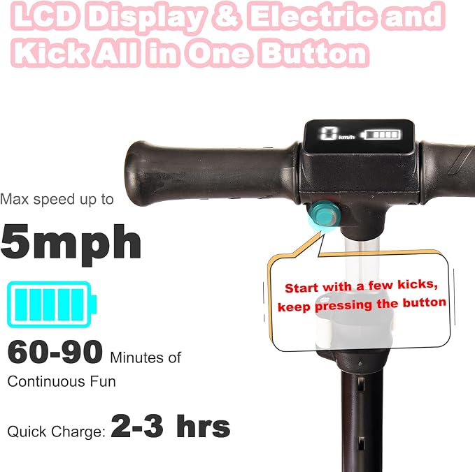 3 Wheel Electric Scooter for Kids Ages 3+, LCD Display, Colorful Lights, Reliable Thumb Throttle, 3 Adjustable Height, 5Mph Safe Speed and Long Range, Foldable Kids Electric Scooter