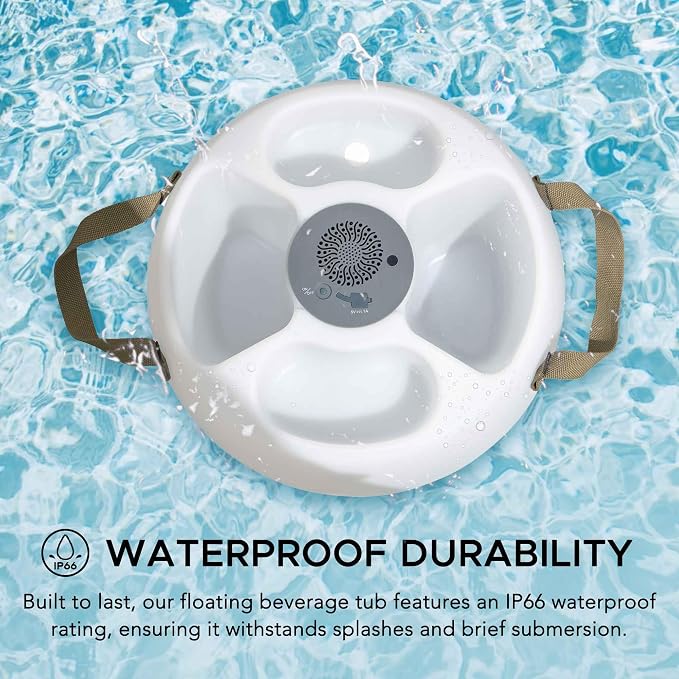 Sunjoy Floating Drink Holder with Ip66 Waterproof Bluetooth Speaker, Floating Pool Beverage Tub, Portable Bluetooth 5.0 Pool Speaker with RGB Light and Remote Controller