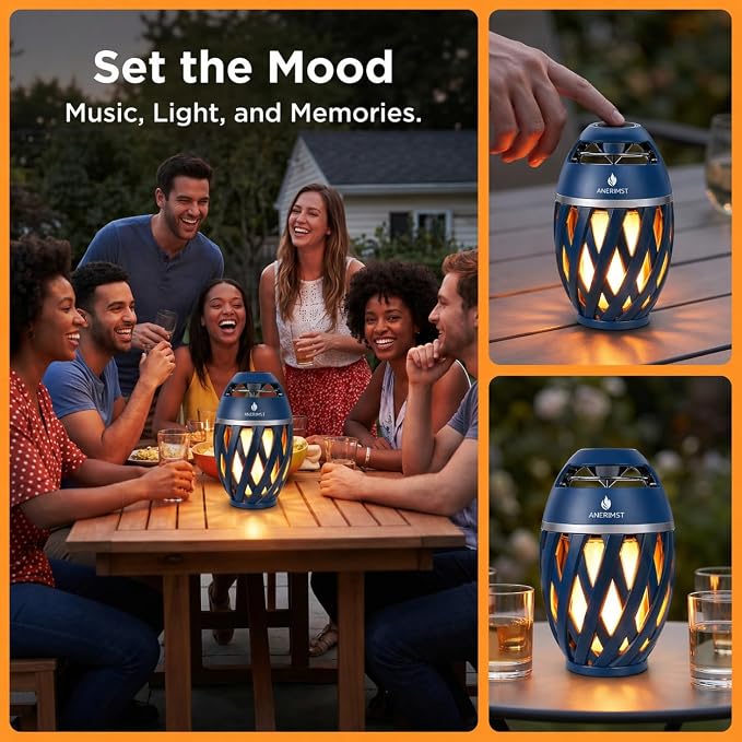ANERIMST Outdoor Bluetooth Speakers with LED Torch Light, for Dad– Wireless & Waterproof Speaker for Garden, Patio, 360° Sound, 24-Hour Playtime - Ideal Present for Men (Blue)