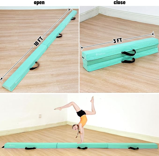 MARFULA 6 FT / 8 FT / 9 FT Folding Gymnastics Beam Foam Balance Floor Beam - Extra Firm - Suede Cover - Anti Slip Bottom with Carry Bag for Kids/Adults Home Use