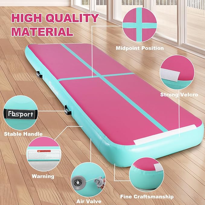 FBSPORT Inflatable Air Gymnastics Mat Training Mats 4/8 inches Thickness Gymnastics Tracks for Home Use/Training/Cheerleading/Yoga/Water with Pump