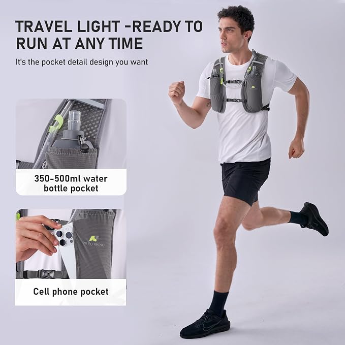 N NEVO RHINO Running Vest, Hydration Vest Pack, Lightweight Hydration Backpack with 1.5L Water Bladder for Hiking, Trail,Cycling,Bike,Marathons for Women Men