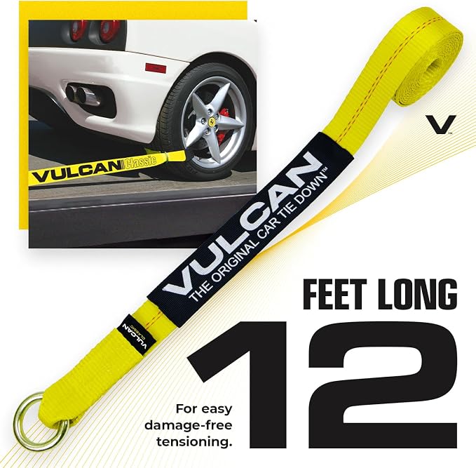 VULCAN Loop Exotic Car Tie Down Straps - 2 Inch x 12 Foot - Classic Yellow - Includes Four 2 Inch x 144 Inch Loop Straps