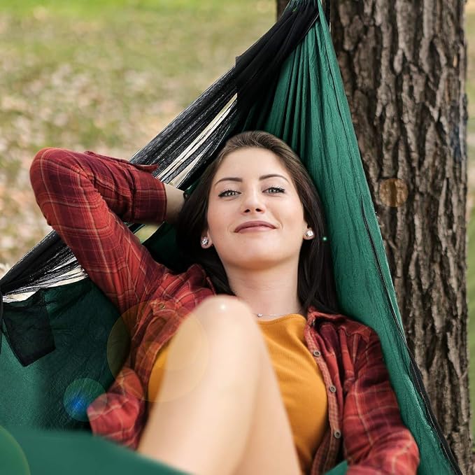 Camping Hammock - Lightweight Double Hammock, Hold Up to 772lbs, Portable Hammocks for Outdoor, Camping, Backpacking, Travel, Backyard, Beach(Dark Green)