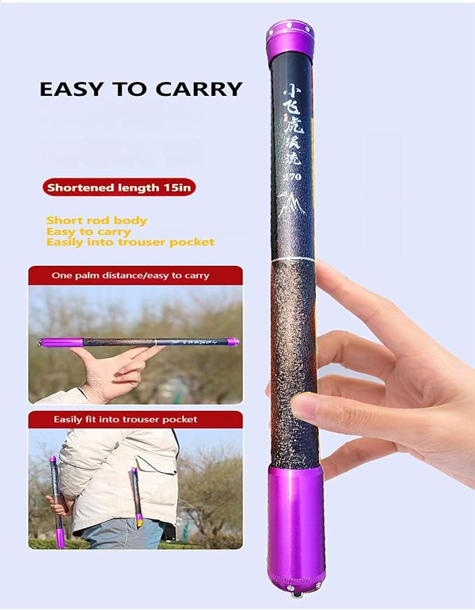 Carbon Fiber Telescopic Tenkara Rod Travel Rod Fishing Pole Kit for Bass