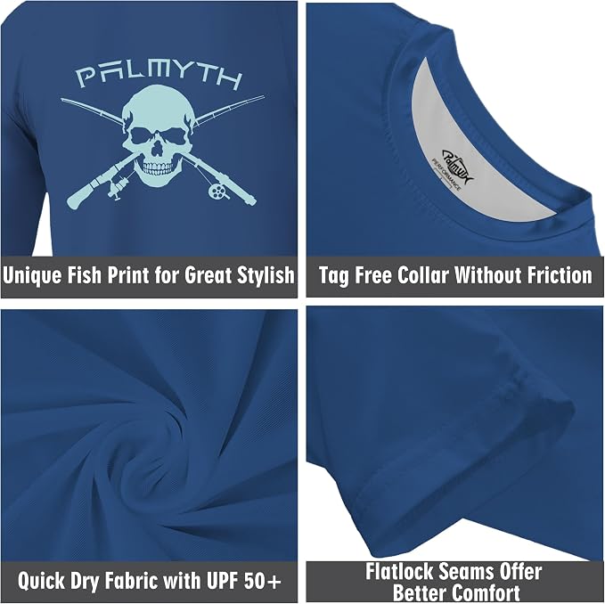 Palmyth Fishing Shirts for Men Long Sleeve UPF 50+ T Shirt Sun Protection | Quick Dry, Sun Protection, Myth-Cool Fabric, Fish Print, Moisture Wicking, Stretchy, Breathable, Fishing,Boating,Outdoor Wear