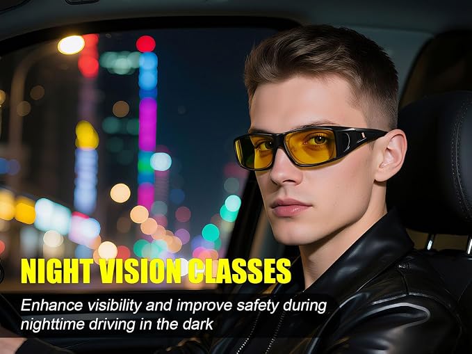 Wzerry Night Vision Glasses Polarized for Men Women (Nighttime Driving Glasses Over Glasses UV400 Protection for Driving Fishing)