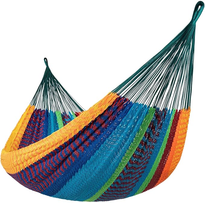 Lazy Daze Hammocks Handwoven XL Mayan Hammock, 10.5 FT Soft Rope Double Hammocks, Portable Outdoor Hammock with Carry Bag, 2 Straps & Carabiners for Patio Outside, 550 lbs Weight Capacity, Multi Color