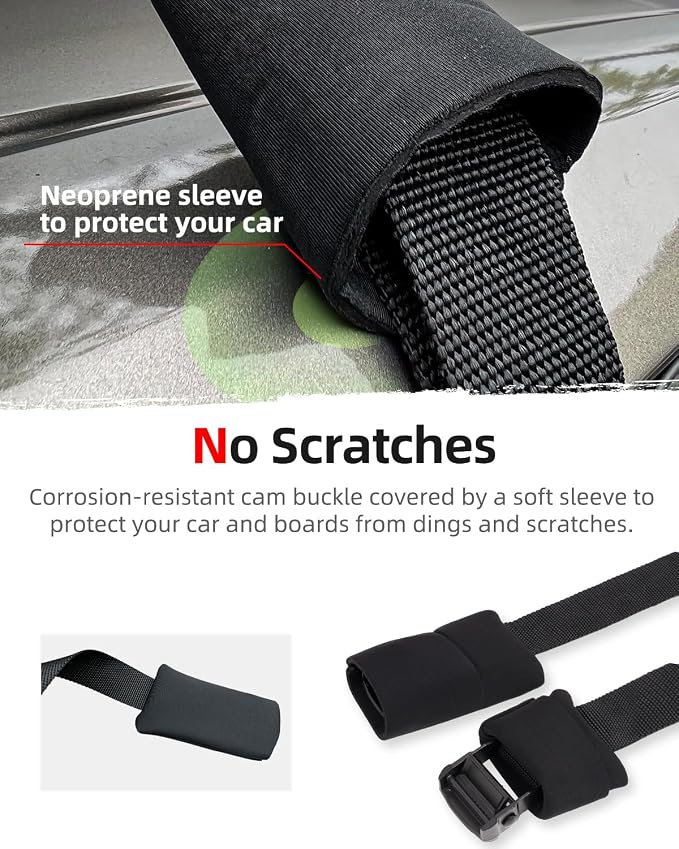 Abahub Soft Roof Rack Pads with 2 Tie Down Straps, 2 Tie Down Ropes, 2 Hood Loops and Storage Bag, for Surfboard, Kayak, Canoe, Heavy Duty Universal Car Roof Racks System