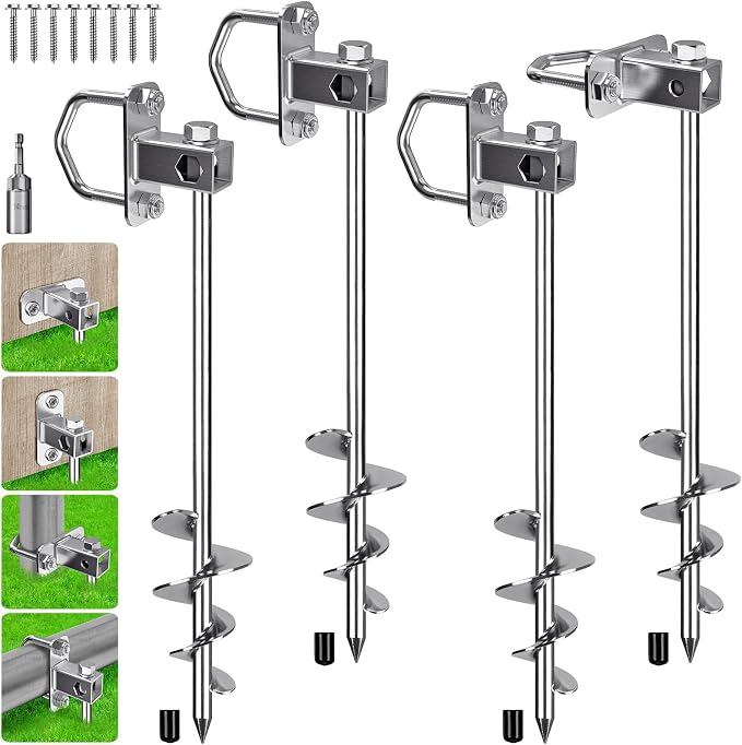 BeneLabel 2/4/6 Pack 18" 24" Ground Anchors Screw in Shed Anchor with L Bracket Trampoline Anchor Spiral Swingset Anchors for Swing Set, Mobile Home, Fence, Playset, Tent, Canopy, Carport