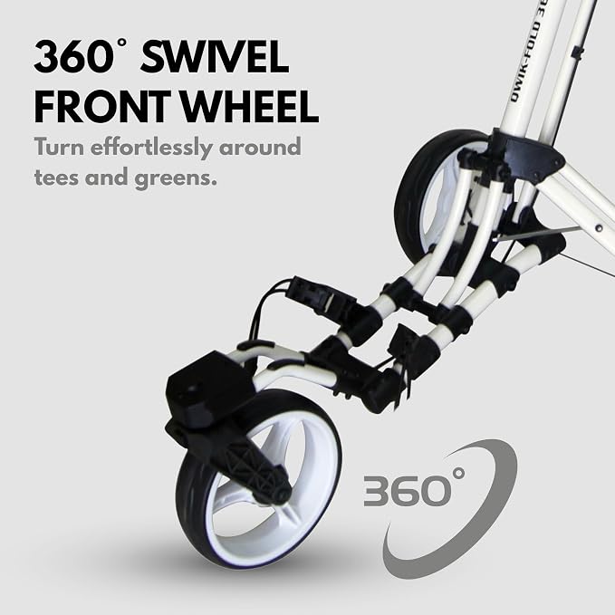 Qwik-Fold 3-Wheel Golf Push Cart with 360° Swivel Front Wheel & Foot Brake – 1-Second Folding Golf Trolley, Lightweight Aluminum Frame, Umbrella Holder, Cup Holder & Storage