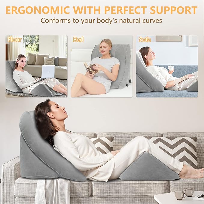 EKEPE Inflatable Wedge Pillow Set for Sleeping, Bed Wedge Pillow Set for Travel, Post Surgery Wedge Pillow for After Surgery, Knee & Back Pain, Acid Reflux, GERD, Anti Snoring and Heartburn