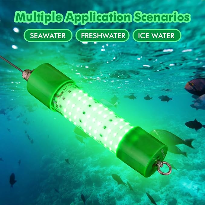 VIHOSE 2 Pack 70w 12v LED Underwater Fishing Light: Ip68 Green Waterproof Light 72 LEDs 18ft Fish Attractor for Boat Dock Night Fishing Snook Crappie Compatible with Battery Clips Cigarette Lighter