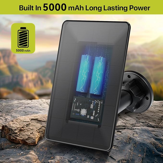 LIYVZ Trail Camera Solar Panel with Bulit-in 5000mAh Battery 2 Pack, 3W Solar Panel for Trail Camera IP66 Waterproof Multi Interfaces with USB-C & DC 6V/9V/12V Output, 360° Adjustable