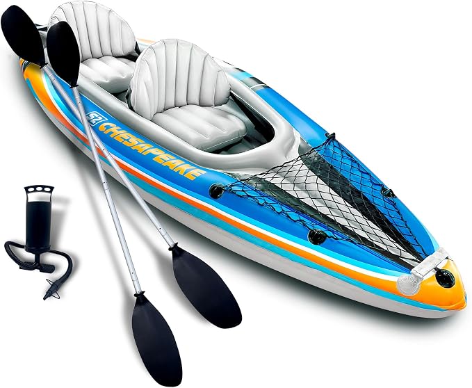 Sunlite Sports Inflatable Kayak 2 Person, Portable Inflatable Boat with Shed & Aluminum Oars, Lightweight Tandem Kayak with Air Pump & Carry Bag for Lakes & Rivers, 400 LB