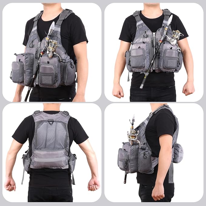 Lixada Fly Fishing Vest Fishing Jacket Breathable Polyester Mesh Design Fishing Vest
