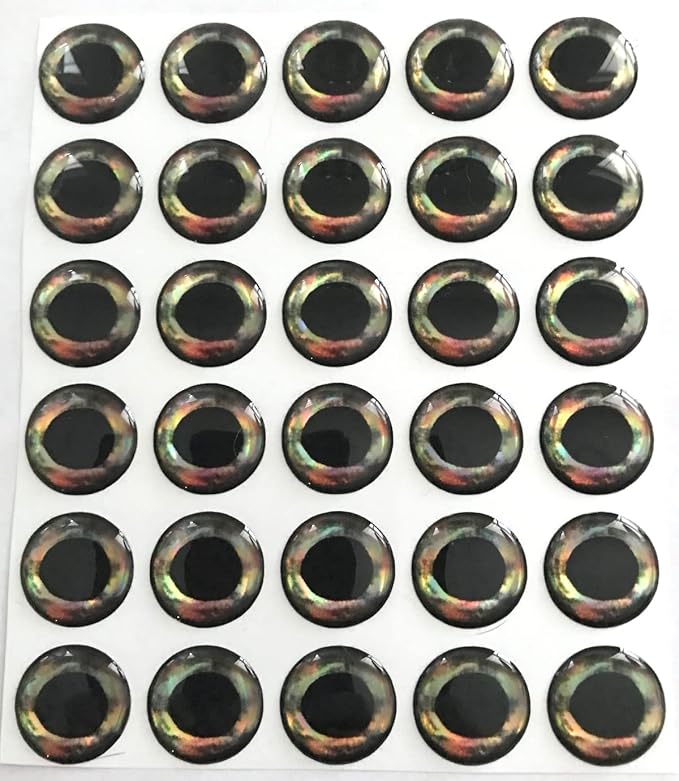Brule 3-D Holographic Epoxy Fish Eyes (5mm-20mm) 60 Pack, Handpoured, Fishing Fly Tying Lures DIY Crafts