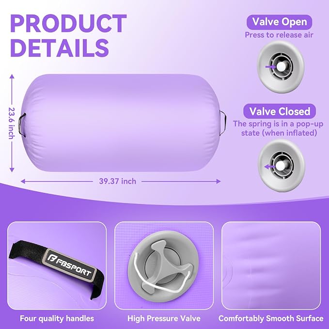 FBSPORT Air Roller Gymnastics Barrel, Inflatable Gymnastics Air Roller Inflatable Air Gymnastics Mat for Yoga Cheerleading Training Home Outdoor Indoor Use