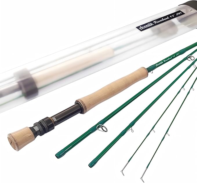 Aventik Riverbend Fly Fishing Rod with Rod Tube | Fast action 6/7/8/9/10ft; Fits 0/1/2/3/5/6/7/8wt; IM8 carbon blank; Machined aluminum reel seat
