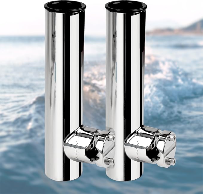 2 Pack Fishing Rod Holders for Boat Rail Mount, Stainless Steel Clamp on Rod Holder for Marine Boat, Fishing Boat, Pontoon, Jon Boat