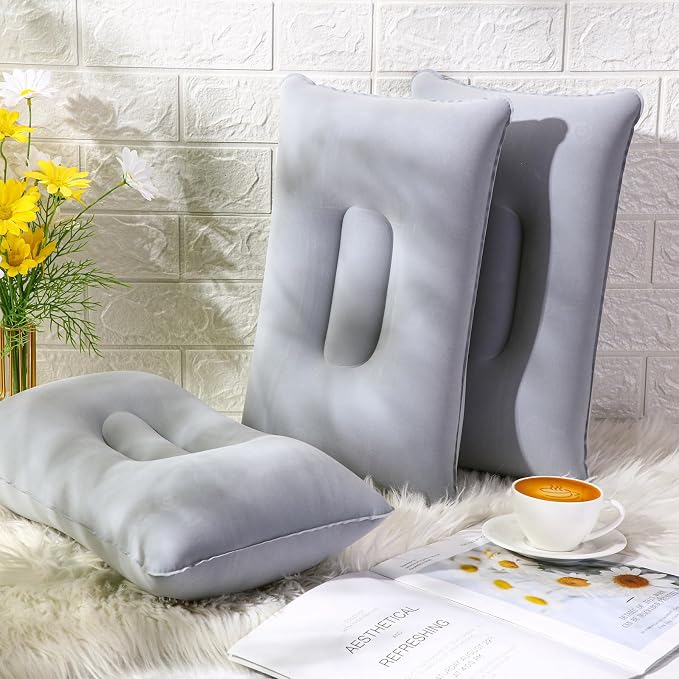 Geelin 36 Pack Inflatable Pillows for Camping Travel Beach Vacation Sand Squared Flocked Soft Fabric Backpacking Ultralight Pillows for Office Sleeping Neck Head Lumbar Support (Grey)