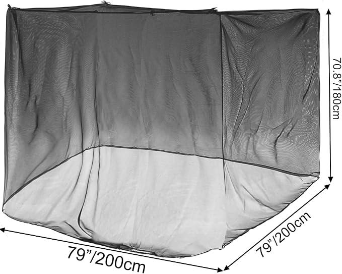 Camping Mosquito Net 6.5'x6.5' Largesize Black Outdoor | No-opening 79"x79"x71", Bottom Fixing Strap, Insect Netting Mesh, w/ Carrying Bag for Camping, Picnic, Patio, Trips