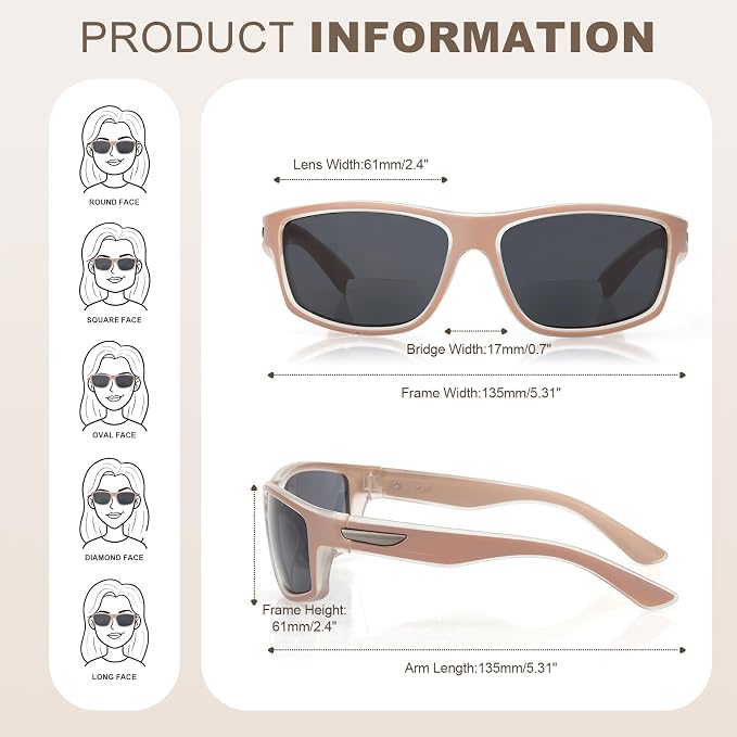 Missfive 2-Pack Bifocal Sunglasses with Readers Built In Sporty Upgraded Wrap Frame, UV400 Protection Driving & Reading Glasses for Outdoor +3.0 (Soft-Tone)