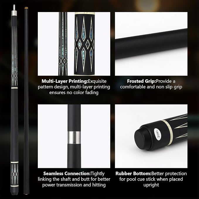 Professional Pool Cue Stick with Case, Pool Cue Stick 2-Piece Glass Fiber Billiards Cue Stick Low Deflection Pool Stick for Adults Players, 58" 19oz