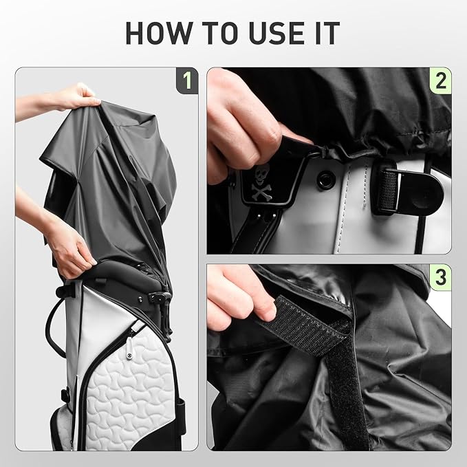 VEASAERS Golf Bag Rain Cover Waterproof Hood Protection Black Pack Durable Lightweight Club Bags Raincoat for Men Women Golfer