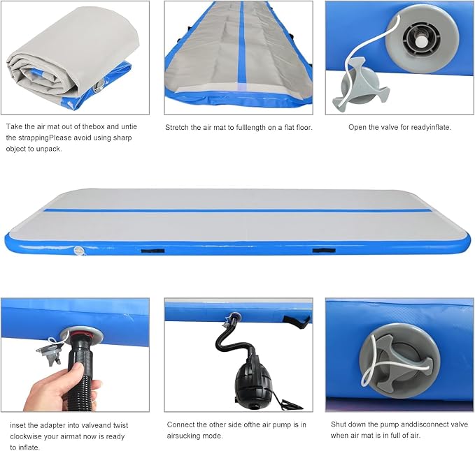 Inflatable Air Gymnastics Mat 10ft Training Mat 4 inches Thick Tumbling Track with Electric Pump for Gym/Home/Outdoor/Cheerleading/Yoga/Water