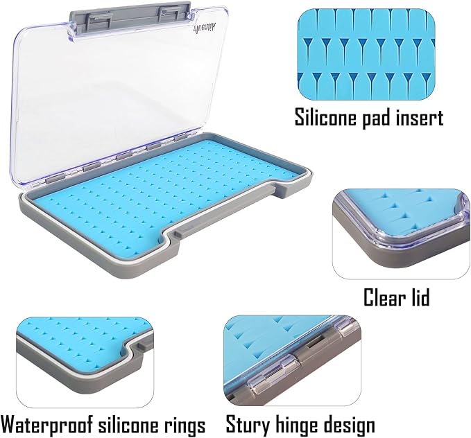 3 PC Fly Fishing Box Silicone Super Slim Waterproof Fly Fishing Tackle Trays Box Best Pocket Storage 7.36"X4.02"X0.63" (Waterproof-Blue Silicone)