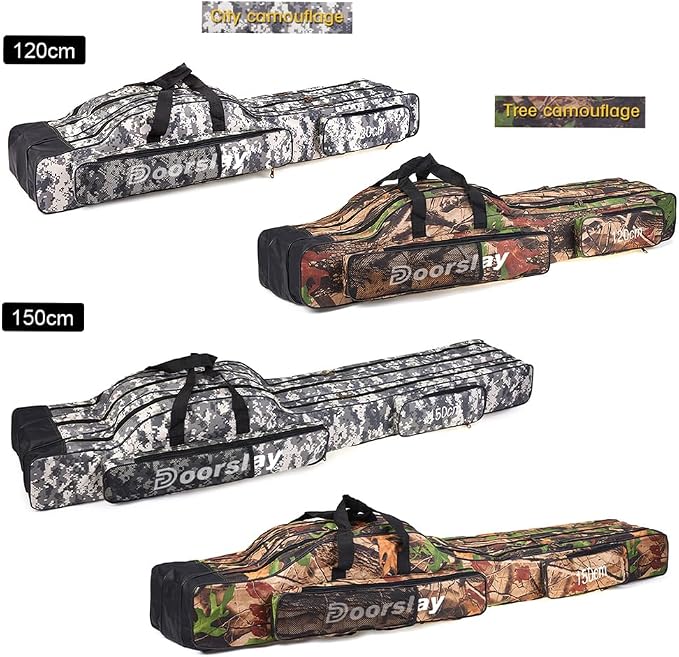 Fishing Bag Portable Folding Fishing Tackle Storage Bags Oxford Fishing Rod Case Fishing Pole Bag Carry Organizer Outdoor Waterproof for Fishing Camping Hiking Traveling